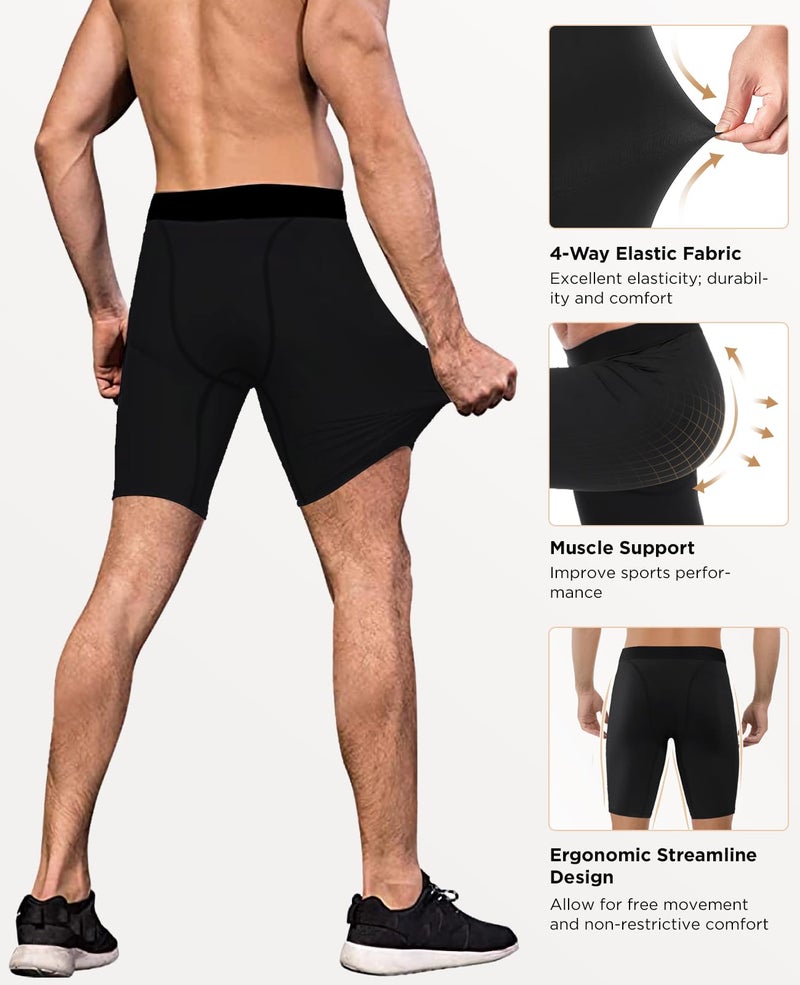 Niksa 3 Pack Compression Shorts Men Quick Dry Black Performance Athletic Shorts-XL - Image 4